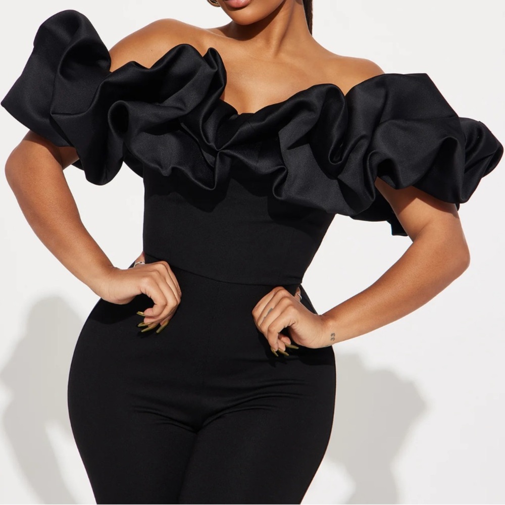 Fashion Nova Elegant Black Off-Shoulder Romper